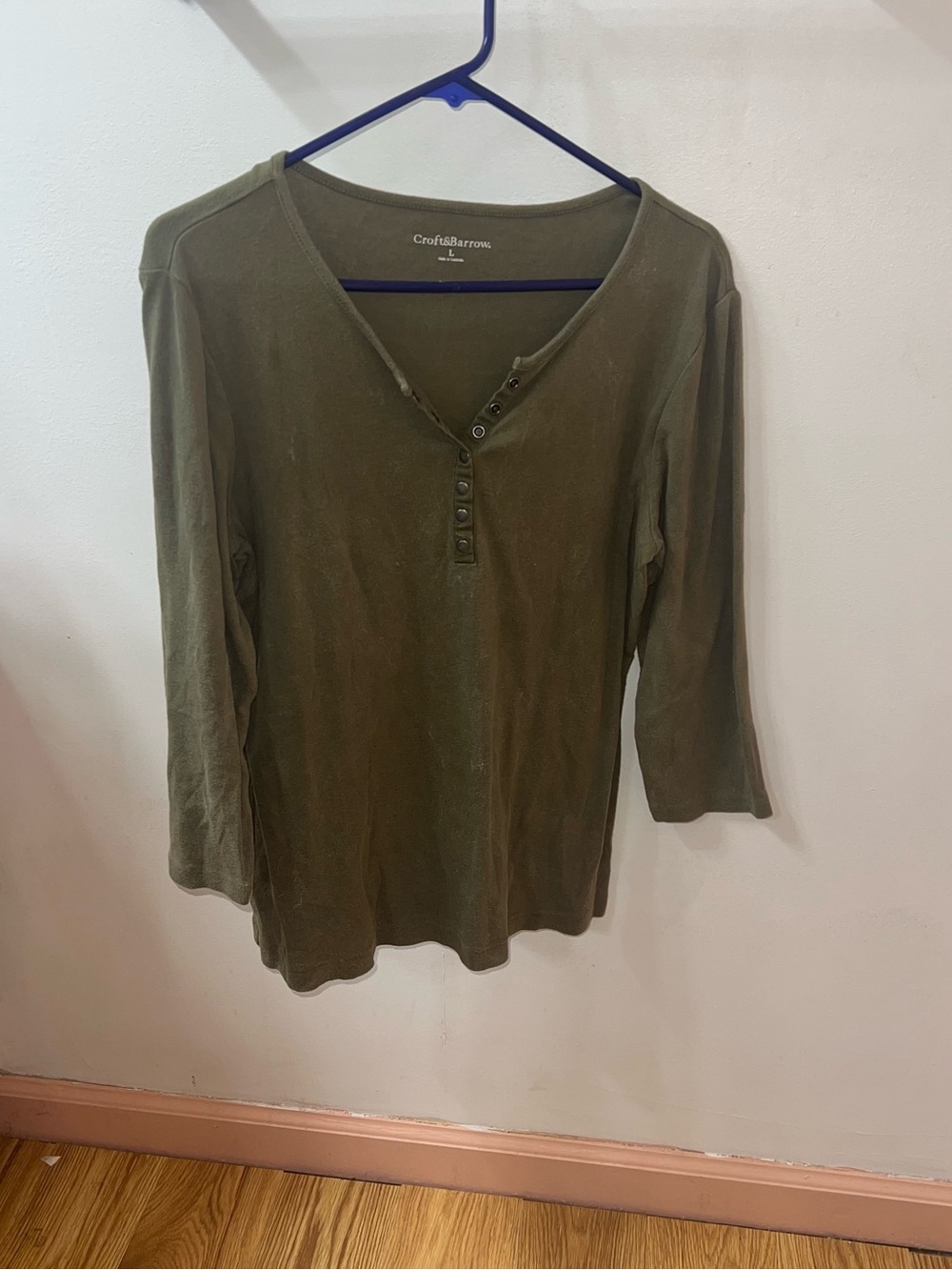 croft & barrow Olive Green Button-Front Long Sleeve Henley